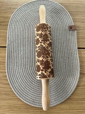 Embossed Floral Rolling Pin - Engraved Wood Pattern
